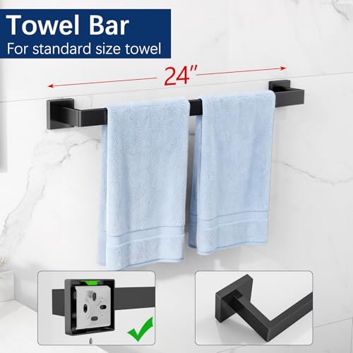 Gypie 5-Piece Bathroom Accessories Set, 24-in Towel Racks Wall Mounted Stainless Steel, Towel Hardware Set Matte Black - color: Black 5 Piece, size: 24 Inch
