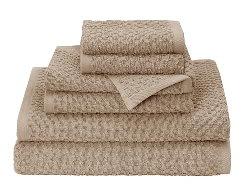 COTTON CRAFT Euro Spa Waffle Weave 6 Piece Towel Set - 100% Cotton - Linen | 2 Oversized Luxurious Large Bath Towels, 2 Hand Towels, 2 Washcloths - Soft Plush Super Absorbent Low Lint Quick Dry - color: Linen, size: 6 Piece Towel Set