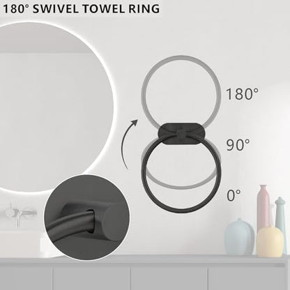 Self-Adhesive Towel Ring, No Drill Stainless Steel Round Hand Towel Holder, Rustproof Waterproof Towel Hanger with Strong Sticky Base, Modern Wall-Mounted Towel Loop for Bathroom Kitchen (Matte Black) - color: Matte Black