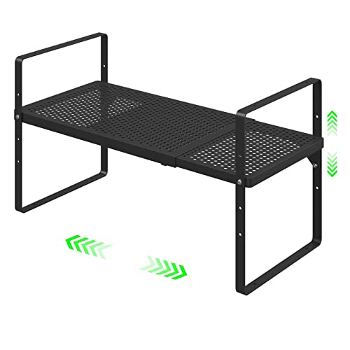 Expandable Cabinet Organizer Shelf - Adjustable Width (16.5”-27.1”), Stackable, Heavy Duty 80 lbs, for Kitchen Pantry, Countertop, Office, Spice Rack - Black, Small Size, 1 Pack - color: Black 1 Pack, size: Small - 8.1"W x (16.5"-27.1")L x 9.8"H