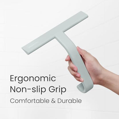 JustHang Shower Squeegee with Built-in Hook, 10-Inch Sage Green | Award-Winning Design, All-One-Piece Soft-Touch Silicone, for Glass Door, Bathroom, Window, Mirror, Tile Wall, Car - color: Sage Green