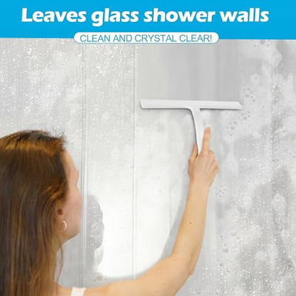 Shower Squeegee for Glass Doors, Mirror Window Tile Scrubber Cleaner with Hook Silicone (White) - color: White