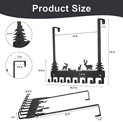 Deer Over The Door Hook 8 Double Hooks Heavy Duty No Drill Behind Door Hanging Rack for Bathroom Closet Bedroom Towel Coat Organizer, 2 Pack