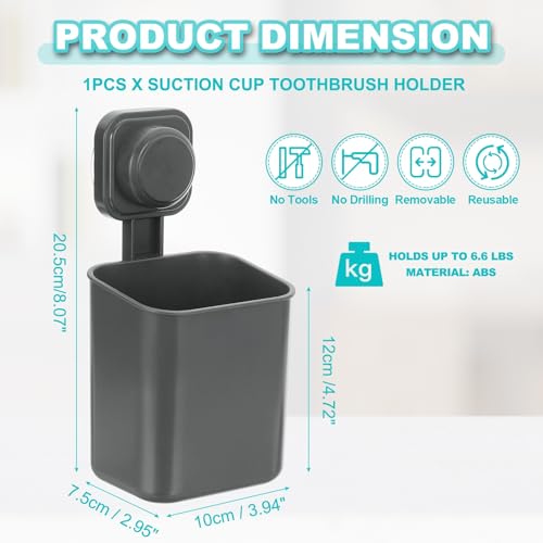uxcell 1Pcs Suction Toothbrush Holder, 4" x 8" Wall Mounted Shower Caddy Organizer Cup for Tooth Brush, Toothpaste, Razors in Bathroom, Kitchen(Gunmetal Grey) - color: Grey
