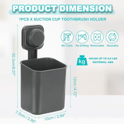 uxcell 1Pcs Suction Toothbrush Holder, 4" x 8" Wall Mounted Shower Caddy Organizer Cup for Tooth Brush, Toothpaste, Razors in Bathroom, Kitchen(Gunmetal Grey) - color: Grey