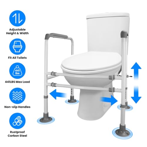 Adjustable Toilet Handrails, Toilet Handrails for Elderly, Freestanding Toilet Frame, Adjustable Height and Width, Suitable for Elderly and Pregnant Patients, White