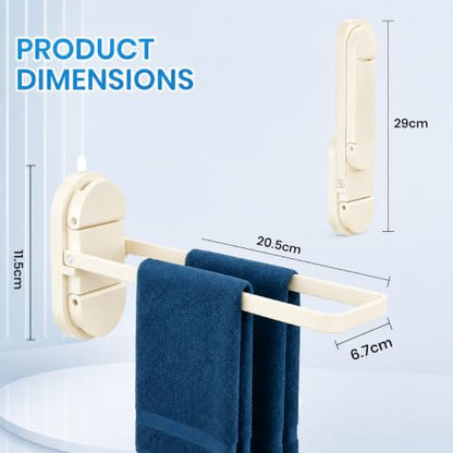 Suction Towel Rack No Drill,21LB Foldable Stainless Steel Bathroom | Dual suction rack holds 21lbs, fits glass & RV. Repositionable tool-free mount, no residue. Fold-flat rustproof brushed steel - color: White