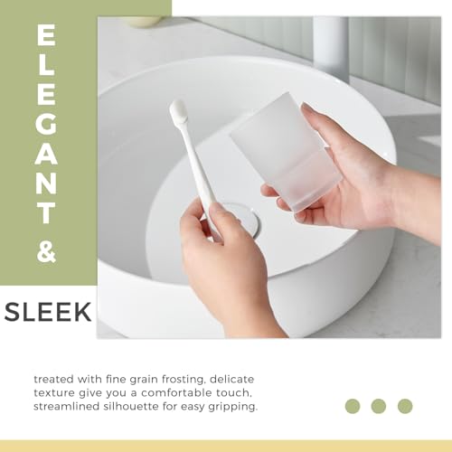 Aomasi Glass Bath Rinse Cup for Bathroom Sink, Frosted White Toothbrush Cup | Thickened Substantial Glass, Modern Bathroom Tumbler Cup for Daily Drinking Water, Easy to Clean, Cabinet Small Items Storage - color: Frosted White
