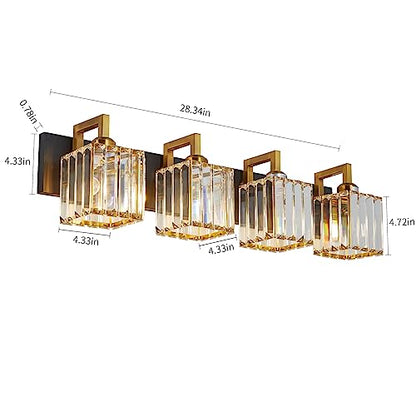 Modern Bathroom Vanity Light 4-Lights Black Gold Crystal Wall Lamp Bathroom Modern Crystal Vanity Lighting - color: Black+Gold Crooked, size: 4-light