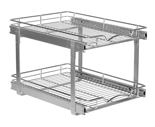 2-Tier Pull-Out Cabinet Organizer for Kitchen, 20" W x 21”D x 16.5" H | Full-Extension Sliding Shelves, Holds 100 lbs, Easy Install for Kitchen, Pantry & Under Sink Cabinets - size: 20 Inch