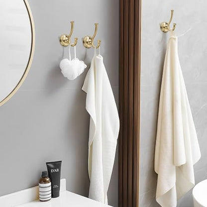 TUNNY Towel Hook Bathroom-2 Pack Champagne Gold Brushed Double Robe/Towel Hook Wall Mounted Hook for Bathroom Bedroom Kitchen - color: Champagne Gold Brushed
