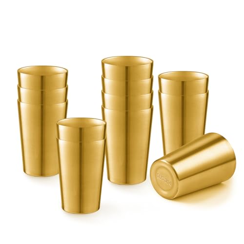 12 Pack 12 oz Stainless Steel Insulated Cup, Double Wall Vacuum Small Metal Cup, Reusable Camping Cups Unbreakable Indoor Outdoor for Party, Home, Office, BBQ, Gold - color: Gold, size: 12PC-12OZ