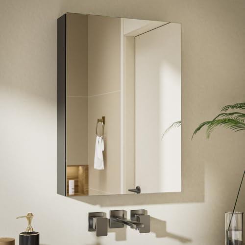 Spliceable Modular Bathroom Medicine Cabinet with Soft Close Doors with Glass on Both Sides, Reversible Wall Mounted Mirror (28" L x 20" W) - color: 20"×28" Reversible Cabinet