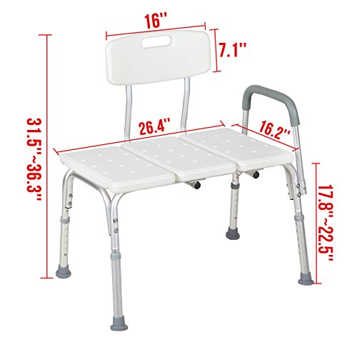 Medical Shower Chair 10 Height Adjustable Bath Tub Bench Stool Seat Back and Arm