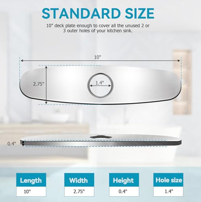 MAAYAYA 10" Kitchen Sink Deck Plate, Faucet Hole Cover, 8" Widespread | MAYYAYA Brushed Nickel 304 stainless deck plate escutcheon; foam gasket; secures with faucet's own hardware, no extra nuts - color: Brushed Nickel