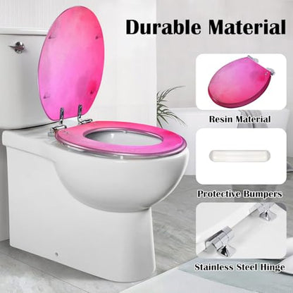 Elongated Toilet Seat A soft textured rose pink Resin Toilet Seat Slow Quiet Close Lid with Quick-Release Hinges Cover Bumpers Easy to Clean Install - color: Multi9, size: 19.5"x14.5"