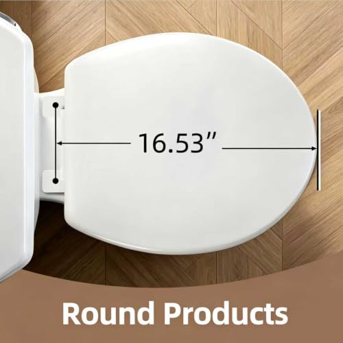 Round Soft Close Toilet Seat Plastic White | Quiet Close Toilet Lid | Non-Slip Seat Bumpers | Easy to Install & Clean | Fits Standard Round Toilets - size: 16.53''X14.37''
