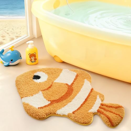 LUMI Cute Animal Bathroom Rugs, Soft Absorbent Non Slip Bath Mats, 20"x35" | Clownfish Design, Quick Dry Microfiber, Machine Washable, Ideal Floor Mat for Shower Sink Bathtub Kid’s Room Decor - color: Clownfish
