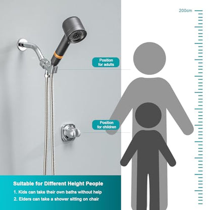 Shower Head with Handheld, High Pressure Shower HeadS with Pause Switch 4 Spray Modes Filter Showerhead with 79 in Hose, Adhesive Wall Mount，Bracket and Replace Filter (Grey)