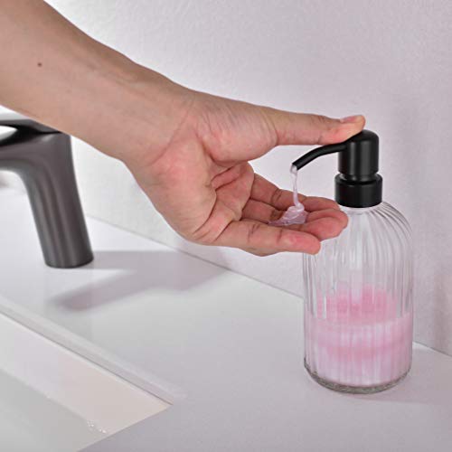 Matte Black Dish Kitchen Soap Dispenser, Bathroom Liquid Soap Dispenser with Rustproof Stainless Steel Pump, 16 Oz Glass Bottle,2 Packs - color: Matte Black +Clear, size: 2-Pack