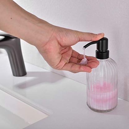 Matte Black Dish Kitchen Soap Dispenser, Bathroom Liquid Soap Dispenser with Rustproof Stainless Steel Pump, 16 Oz Glass Bottle,2 Packs - color: Matte Black +Clear, size: 2-Pack