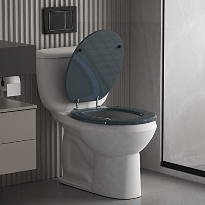 Round Toilet Seat Wood Toilet Seat Prevent Shifting with Zinc Alloy Hinges American Standard Size Toilet Seat Easy to Install also Easy to Clean(Round,Sparkling Black) - color: Navy Blue, size: Round