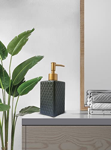 Gold Soap Dispenser for Bathroom,Retro Black Square Lotion Dispenser, Refillable Countertop Ceramic Hand Soap Dispenser,Dish Soap Dispenser for Kitchen 350ml - color: Relief Black Square Bottle