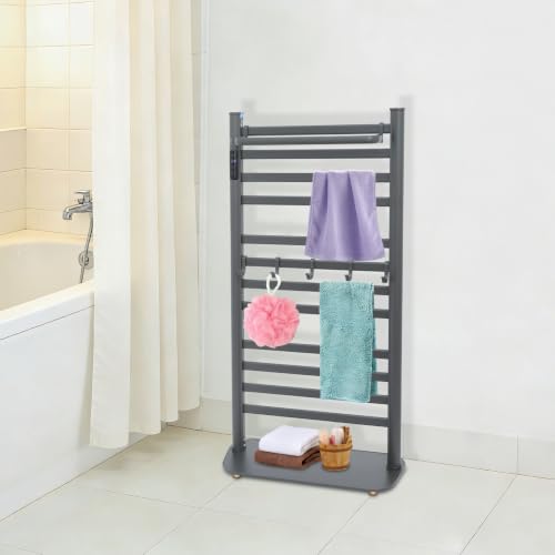 Freestanding Towel Warmer Rack, Heated Electric Carbon Fiber, Timer (Grey) | Place in Bathrooms to Warm Towels and Dry Clothes—Carbon Fiber Heating Eliminates Dampness, Spa‑Like Comfort Daily. - color: Grey