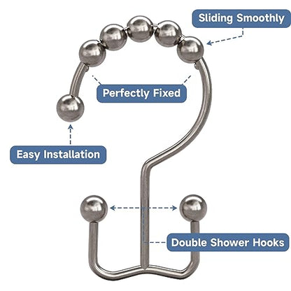 Titanker Shower Curtain Hooks Rings, Rust Resistant Metal Double Glide Shower Hooks Rings for Bathroom Shower Rods Curtains, Set of 12 Hooks - Nickel - color: Nickel, style: Modern