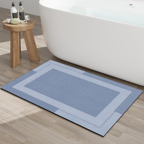 YDKGL Non Slip Bath Mat Thin Bathroom Rugs Fit Under Door Blue 20"x 32" | Quick Dry Absorbent Washable Rubber Backing Bath Rug Shower Mat Bathroom Floor Mat for Sink Bathtub Beside Shower Entrance - color: A- Blue, size: 20” x 32“