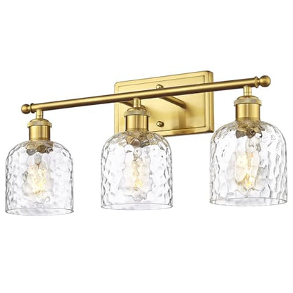 zeyu 21 Inch Bathroom Wall Sconce, 3 Light Sconces Wall Lighting Over Mirror, Brushed Gold Finish with Clear Hammered Glass, ZJF63B-3W BG - color: Brushed Gold|Hammered Glass, size: 3-Light