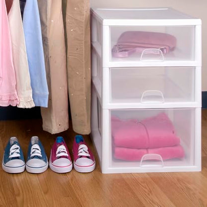 Sterilite Stacking Drawer Storage Organizer for Clothes, 16 Quart, 18-Pack | White Frame, Stackable Modular Clear Plastic Drawers & Containers for Clothing, Accessories, Craft Supplies, Shoes or Linens - size: 16 Quart, style: 18 Pack