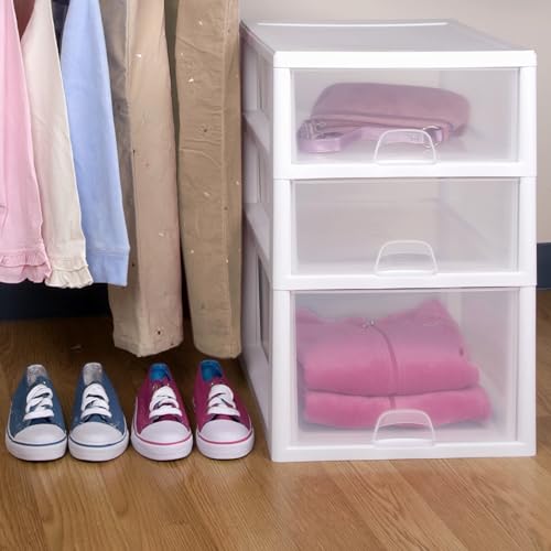 Sterilite Stacking Drawer Storage Organizer for Clothes, 16 Quart, 24-Pack | White Frame, Stackable Modular Clear Plastic Drawers & Containers for Clothing, Accessories, Craft Supplies, Shoes or Linens - size: 16 Quart, style: 24 Pack