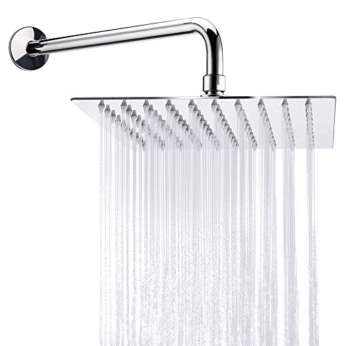 NearMoon Square Rain Shower Head With Extension Arm, Large Stainless Steel Rainfall Shower-Waterfall Full Body Coverage (8 Inch, Chrome) - color: Chrome, size: 8 Inch