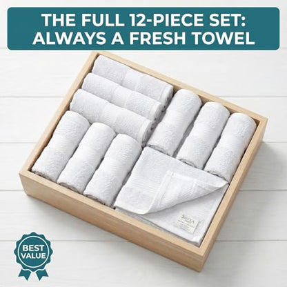 Sofea 100% Cotton Washcloths Set of 12, (12 x 12 Inch) 520 GSM Wash Cloths, Extra Soft Absorbent Quick Dry Face Towels - color: White