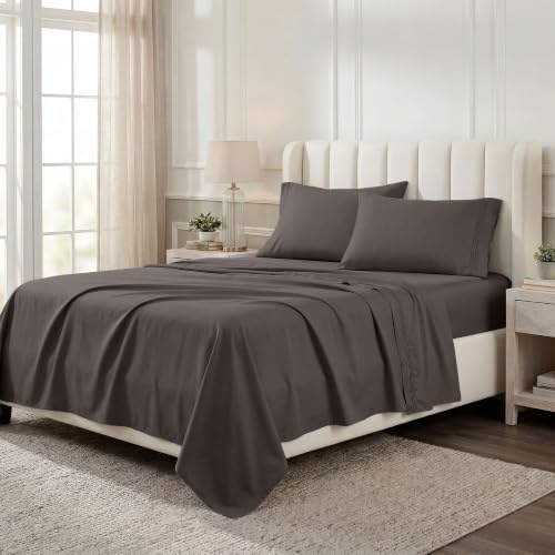 SUPERIOR Egyptian Cotton 4 Piece Sheet Set, Luxury 1000 Thread Count, Modern Design, Sustainable Sheets, Ultra-Soft Basics, Solid, Deep Pocket Fitted Sheet, Flat Sheet, Pillowcases, Queen, Charcoal - color: Charcoal, size: Queen