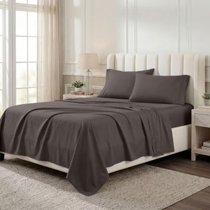 SUPERIOR Egyptian Cotton 4 Piece Sheet Set, Luxury 1000 Thread Count, Eco-Friendly, Sustainable Sheets, Basics, Solid, Deep Pocket Fitted Sheet, Flat Sheet, Pillowcases, Olympic Queen, Charcoal - color: Charcoal, size: Super Queen