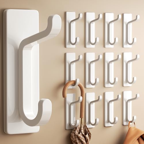 pickpiff 12 Pack Strong Stick-on Hooks 13LB for Coat & Towel, White - color: White, size: 12 Pack