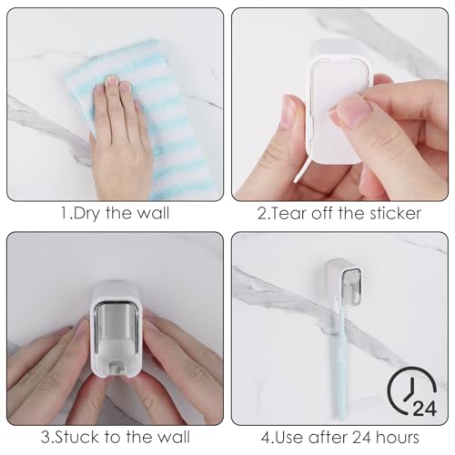 4 Pack Toothbrush Holders for Bathrooms Shower, Wall Mount Toothbrush Organizer with Cover, Self Adhesive Electric Toothbrush Storage, Quick Dry Toothbrush Hanger (Grey) - color: Grey