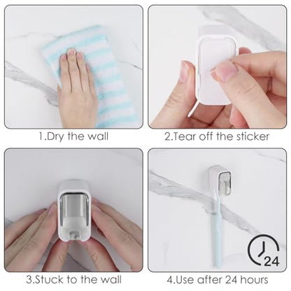 4 Pack Toothbrush Holders for Bathrooms Shower, Wall Mount Toothbrush Organizer with Cover, Self Adhesive Electric Toothbrush Storage, Quick Dry Toothbrush Hanger (Grey) - color: Grey