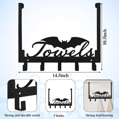 Kathfly Gothic Bat Over The Door Hooks Goth Towel Hooks Heavy Duty Hanging Towel Rack Over Door Hanger, 5 Coat Hanger for Bedroom Bathroom Kitchen Hat Coat Keychain - color: Black, style: Bat