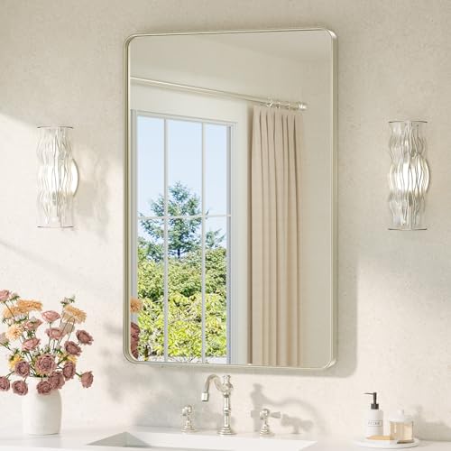TETOTE Brushed Nickel Mirror for Bathroom 24 x 36 Metal Framed Vanity Mirror, Tempered Glass, Modern Farmhouse Wall Mounted Mirrors for Decorative(Horizontal/Vertical) - color: Brushed Nickel, size: 36"L x 24"W