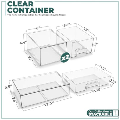 Sorbus Acrylic Storage Containers - 3 Pack, Stackable Storage Bins Set for Bathroom Organization - Clear Acrylic Drawer Organizers - Makeup Case Pull-Out Drawers (4.4’’ Tall and 12.1’’ Wide) - size: 3 Pack, 4.4’’ Tall and 12.1’’ Wide