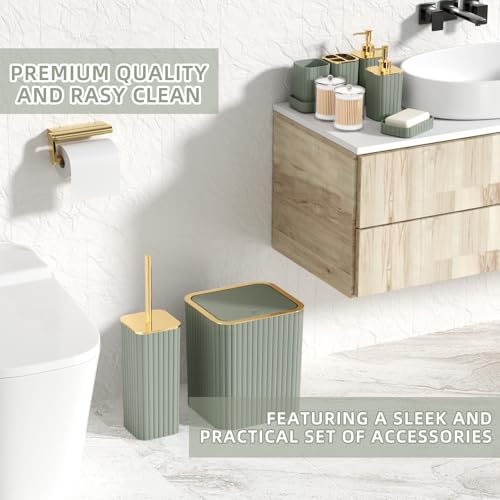 XLHOMO Bathroom Set - 26PC Bathroom Set with Shower Curtain and Rugs, Bathroom Accessory Set, Sage Green Bathroom Accessories Set, Trash Can & Soap Dispenser - style: Sage Green&Gold