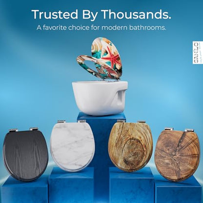 SANILO Wooden Toilet Seat with Soft Close [ROUND] - Decorative, Quiet & Slow Close Molded Wood Seat - With Strong Bumpers & Hinges - Adjustable Fit – Bath Salt - color: Bath Salt