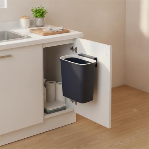 Wall-Mounted Trash Can, Compact 1.06 Gallon Waste Bin for Kitchen Cabinet or Bathroom, Space-Saving PP Plastic Disposal Unit (1 PC) - color: Blue