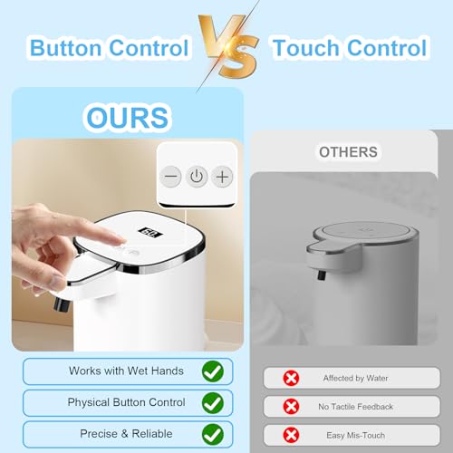 OHIFAST Automatic Liquid Soap Dispenser Touchless, USB Rechargeable Smart Hand Soap Dispenser, 9-Level Adjustable, Physical Button Operation, 13.5oz/400mL Wall Mounted for Bathroom Kitchen Dish Soap - style: LV9-Liquid