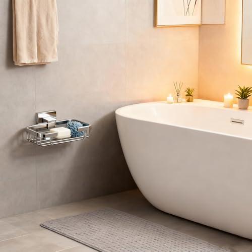 SEIDO Soap Dish for Shower, 304 Stainless Steel Bar Soap Holder for Bathroom & Kitchen, Polished Chrome Soap Tray for Shower, 4.8" L x 3.2" W Internal - color: Polished Chrome
