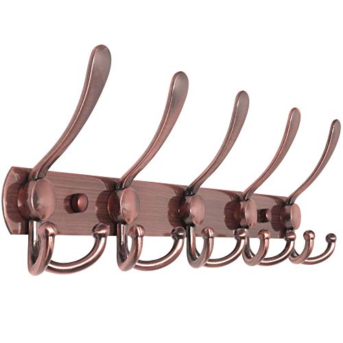 WEBI Coat Rack Wall Mount,Coat Hanger Wall,Coat Hooks Wall Mount,Wall Coat Rack,Hook Rack Rail,5 Triple Hooks for Hanging Coats,Jacket,Clothes,Antique Copper - color: R/Antique Copper, size: 1 Pack