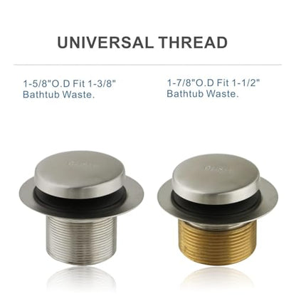 HIDROP Brushed Nickel Tip Toe Tub Drain Trim Set, 2-Hole Overflow Faceplate | 304 Stainless Steel and Brass, Universal Fine/Coarse Thread fit 1-3/8" or 1-1/2" Tub Drain, Bathtub Replacement Drain Kit - color: Brushed, style: 2 Holes